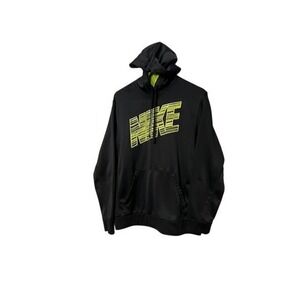 Nike Therma-FIT Mens Hoodie Black Neon Yellow Volt Graphic Pullover Sweatshirt L